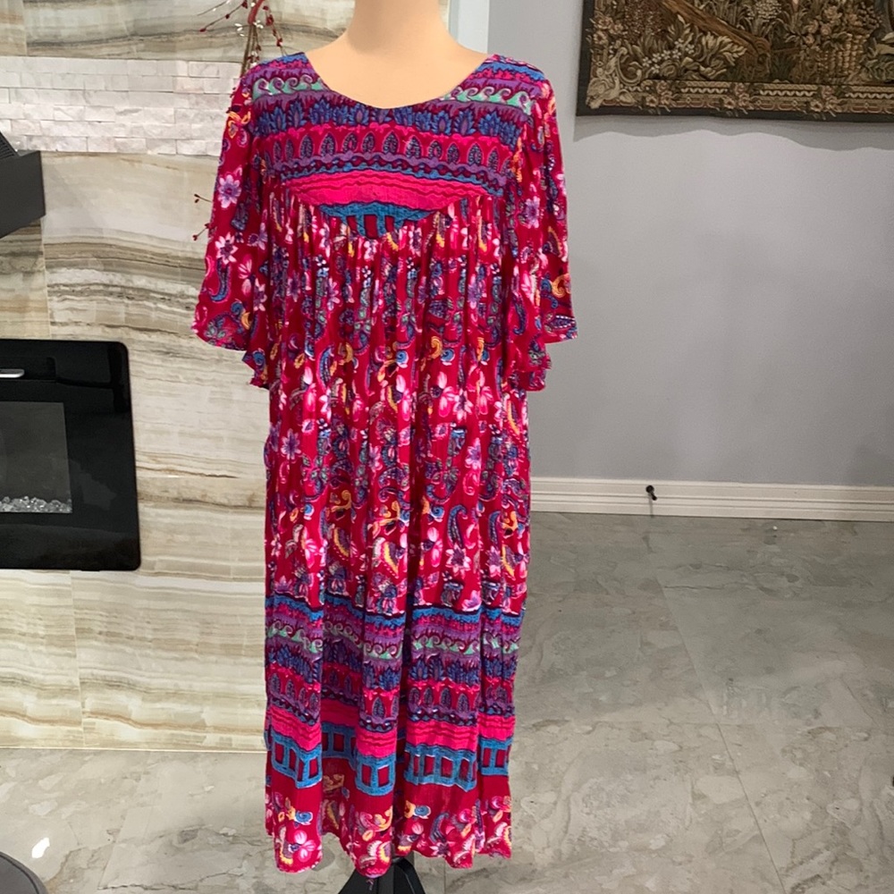 Saybury Colorful Tropical Print Oversize‎ Gauze Dress. Size OS